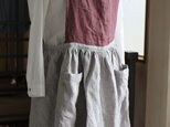 ギャザー入りワンピースエプロン　ブルーグレー＋カフェモカ【受注生産】