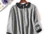 ★サンプル品セール★超お得 丸襟　前ボタン　　綿麻　長袖シャツ　かわいいシャツ　後ろリボン付き　