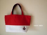 帆布マリントートバッグ　赤×白　の画像