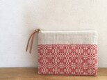 pouch[手織りミニポーチ]ナチュラルレッド×ホワイトファスナー