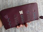 刺繍革財布『LIFE』(ワイン)やわらかヤギ革の画像
