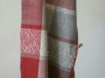 手織りカシミヤマフラー/杉綾/モノクロ×赤/18205の画像