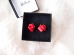 【天然石の刺繍ピアス】red coral mix（L）