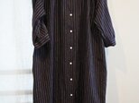 masapiさまオーダー品 綿麻ストライプロングワンピース ネイビー 丈短めの画像