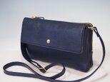 ★ハンドメイド★日本製★牛革★お財布ポシェット★サコッシュ★カブセ・L字ファスナー★斜め掛けショルダーバッグ★ネイビー色