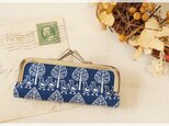 ■ことり柄ドイツ生地のがま口印鑑ケース（口金アンティークゴールド）/ネイビー■