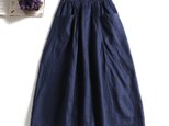 806-3大人め天然麻のロングスカート　ポケットつき 紺色