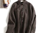 1001-1オリジナル　天然麻の織り生地　チェック柄　年中着れる長袖シャツの画像