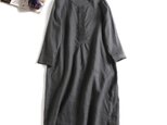 804−２絶対頼れるシンプル麻のワンピース　長袖ワンピース　ダークグレー