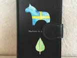 「美しい北欧」黒/ iPhone & Android対応 手帳型スマホケース ＜受注制作・送料無料＞の画像