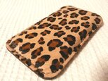 i Phone 5専用立体的ケース　ヒョウ柄毛皮牛ハラコ革手縫い