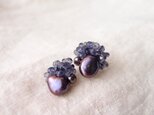 【天然石の刺繍ピアス】baroque pearl × iolite