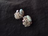 【天然石の刺繍ピアス】labradorite × pearl