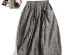 秋冬のストライプスカート　綿麻　ロングスカート806-4