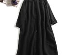 おしゃれの幅も広がるリネンのロングシャツ　ワンピース 　ブラック220403-3