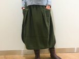 再5☆M~3Lサイズ対応、至福の肌さわり、しっとり最上質ヘンプのバルーンロングスカート、カーキ、オールシーズンの画像