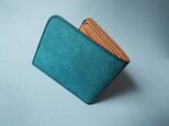 イタリアンレザーの二つ折り財布（ブルー×キャメル）の画像