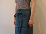 ☆リネン:丈53.5cm ピーコックブルーのカフェエプロン☆