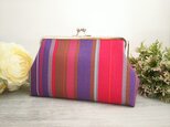 ◆【再販7】カラフルストライプのがま口ポーチピンク*スタイリッシュ*ボーダーパープル