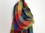 手織りのマフラー　ラムウール　カラフルスクエアⅨの画像
