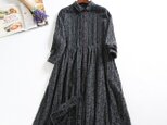 ★年末セールスタート★50％off 　一点のみ　 花柄の特製綿麻生地　長袖シャツワンピース　ロングワンピース　
