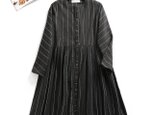 ★年末セールスタート★50％off 　一点のみ 大人着こなし　ストライプワンピース　綿麻　長袖　ロングワンピース
