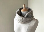 アラン模様×リブ編みふっくらカシミヤ/シルク混の二重巻きスヌード ベージュ色の画像