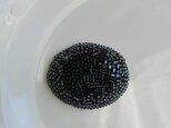 刺繍ブローチ　オーバル　漆黒