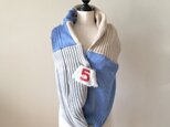 【送料無料】パッチワークランダムリブスヌード/BLUE×BEIGE×GREYの画像