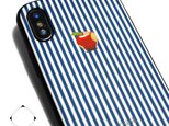 iphoneXSMAXケース / iphoneXSMAXカバー レザーケースカバー(ロンドンストライプ)赤リンゴ XsMAX