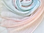 春色*艶めく大判シルク*薄桜色×水色*ストールの画像