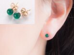 グリーンカルセドニーのシンプルひとつぶピアス〜14KGF