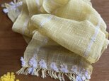handwoven soft scarf (yellow: linen + cotton)レモンイエローの手織りストールの画像