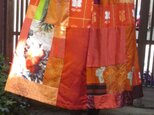 着物リメイクスカート☆暗い冬も明るく赤い紬と銘仙を集めてお出かけ♪80㎝丈の画像