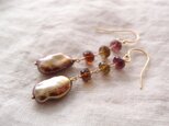 送料無料【K14gf】バロックパールのロングピアス tourmaline × pearl・C（イヤリング可）