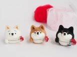 【受注製作】-母の日-まゆ柴犬がカーネーションを贈ります。(赤柴・黒柴・白柴)羊毛フェルトの画像