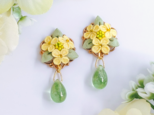 菜の花と春の訪れイヤリング （ つまみ細工＊受注制作 ）