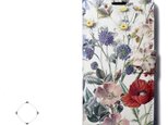 【両面デザイン】 iphoneケース 手帳型 レザーケース カバー（花柄×ブラック）ヴィンテージフラワー　ボタニカルの画像