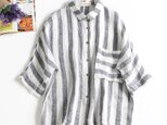 ★サンプルセール50%off★一点のみ　ストライプ　麻のシャツ　七分袖