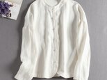 リネン　着回せるホワイトブラウス　長袖シャツ　306-1