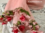 立体刺繍の花付き　コットンストール　ピンクの画像