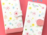 コーラルピンクの花柄マホケース 手帳型 【受注生産】アンドロイド iPhoneケースの画像
