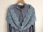 １周年記念価格〜春夏向きコットンリネンのモチーフつなぎのスヌード 水色