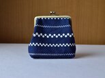 藍染×型染がま口(ボーダー)の画像