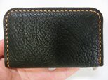 ミニラウンドファスナー財布（ブラック　ステッチはオレンジ）の画像