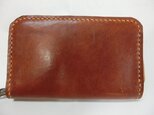 ミニラウンドファスナー財布（ブラウン　ステッチはオレンジ＆ベージュ）の画像