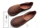 【受注製作】丸トウ　牛革レザーパンプス　靴　手製裁縫　茶褐色　SJC22の画像