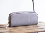 柔らかなポーチ ホースレザー ペンケース グレー 化粧ポーチapo-06ps