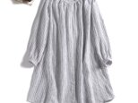 リネン　ストライプ　長袖ワンピース　シャツワンピース　408－1