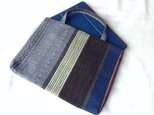 久留米織のパッチワークトートバッグ　グレーと紺と緑の画像